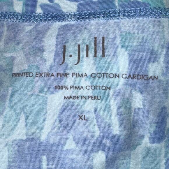 J Jill Printed Extra Fine Pima Cotton Cardigan Women's Size XL Blue 3/4 Sleeve - Picture 5 of 5